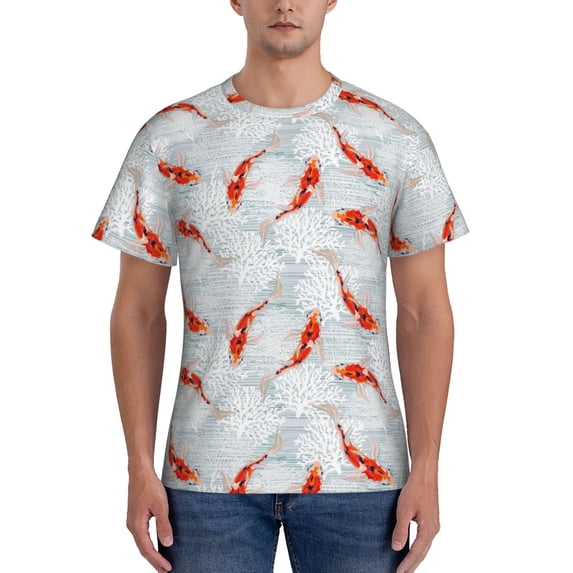 Naloa Koi Fish Corals,Spring Summer Men's T-Shirt Sport T-shirt Men's Basic Tee Casual Men's Shirt, Round Neck, Short Sleeves -