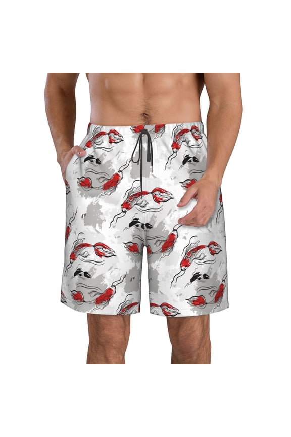 Koi Fish Men's Beach Shorts, Surfing shorts, Swim trunks, Quick Dry Swim Trunks for Surfing Beach Fun - XX-Large