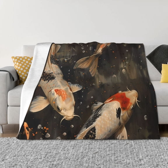 Naloa Koi Fish Tranquility Flannel Fleece Throw Blanket for Bed Couch, Thick Blanket - All Seasons Suitable for Women, Men and Kids-80"x60"