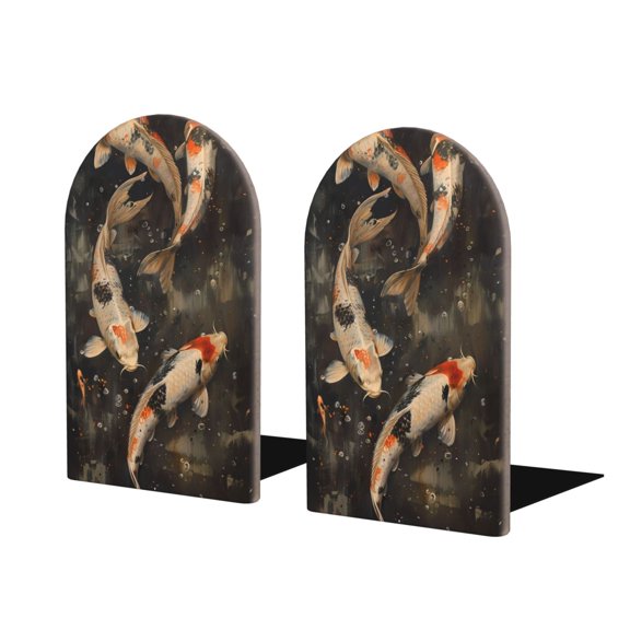 Naloa Koi Fish Tranquility Wood Non-Skid Bookend for Shelves,Book Ends for Heavy Books, Book Stand for CDs,1 Pair