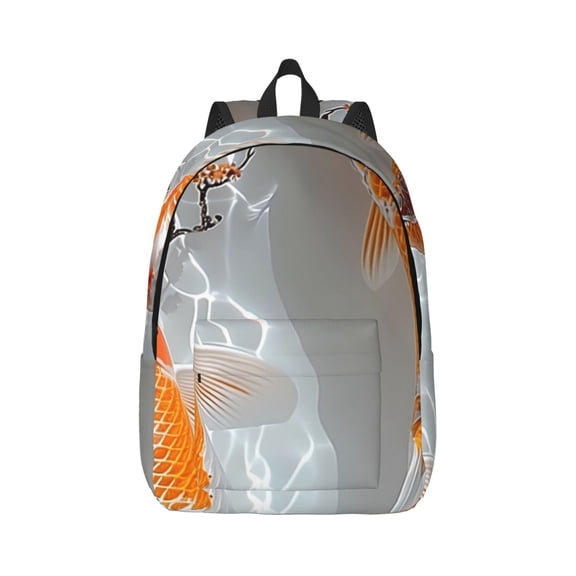 Naloa Koi Fish Water Canvas Backpack for Men Women Rucksack Casual Travel Daypack College Tote Satchel Bookbag for Teens-Small