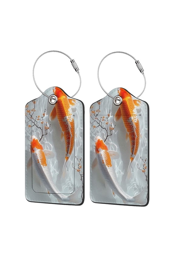Koi Fish Water Luggage Tag for Suitcase Leather Baggage Tag with Stainless Steel Loop Privacy Cover for Women Men Girls-1