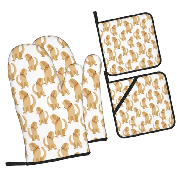 Naloa Labrador Retriever Dog Oven Mitts and Pot Holders 4 pcs Set, Cooking Baking Grilling Kitchen Oven Glove for Cooking