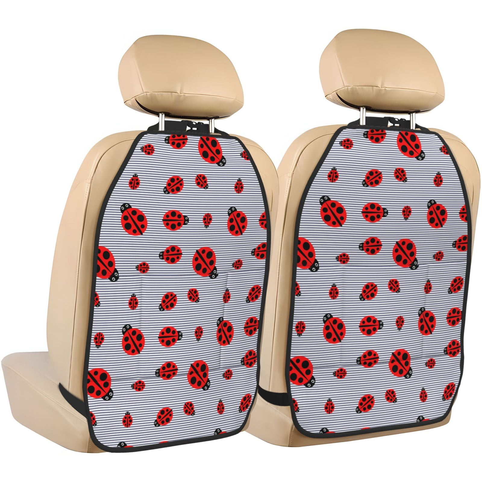 Naloa Ladybug 2Pcs Anti-Kick Back Seat Cover Kick Mat, Car Seat Protector with 3 Storage Pockets