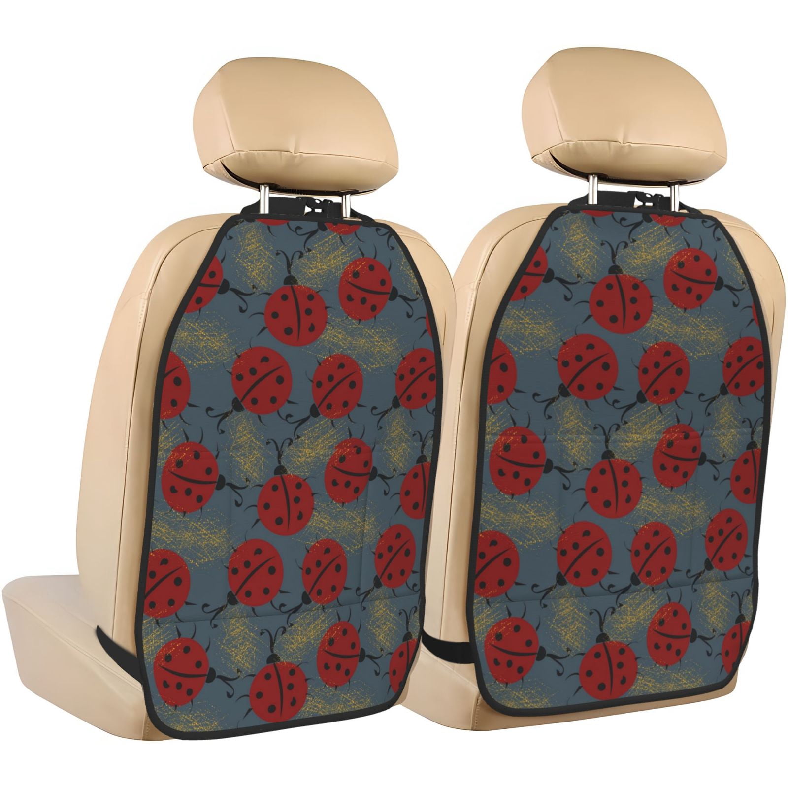 Naloa Ladybug 2Pcs Anti-Kick Back Seat Cover Kick Mat, Car Seat Protector with 3 Storage Pockets
