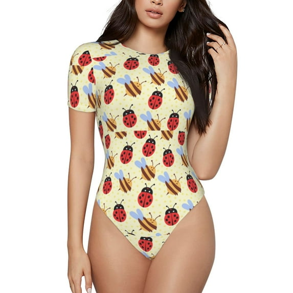 Naloa Ladybug And Bee Bodysuits for Women, Women's Short-Sleeved Onesie, One-Piece for Parties, dates, clubs-XX-Large