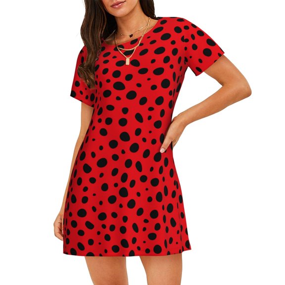 Naloa Ladybug Dotted Print Women Nightgowns,Womens Loungewear,Short Sleeve Sleepwear,Comfy Ladies Nightdress