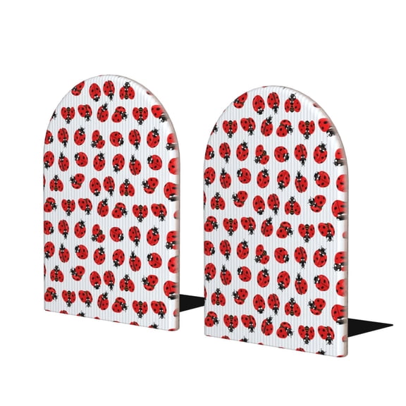 Naloa Ladybug On Blue Stripes 2 Pcs Bookend Large Capacity Office Book Ends for Home Office Library School Study Decoration