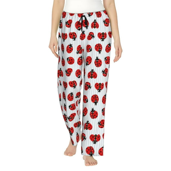 Naloa Ladybug On Blue Stripes Pajamas Pants for Women, Lounge for Women,Women’s Pajama Lounge Pants-Large
