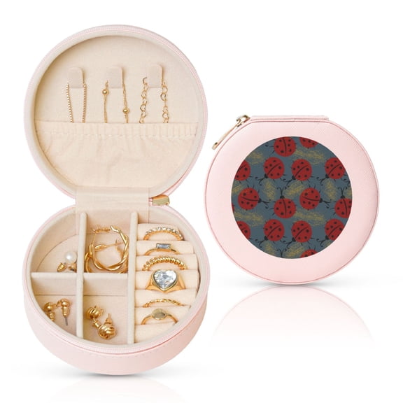 Naloa Ladybug Round Jewelry Box, Travel Jewelry Organizer, 3.9 x 3.9 x 2in Jewelry Storage Box for Women-Pink