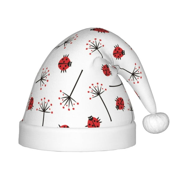 Naloa Ladybug With Dandelion Santa Hat for Kids Baby Christmas Hats,Girls Boys Toddler Plush Xmas Holiday Hat,Luxury Santa Claus Hat