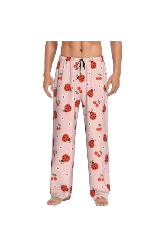 Ladybug With Flower Pajama Pants Men, PJ Bottoms, Sleep & Lounge Pants-X-Large