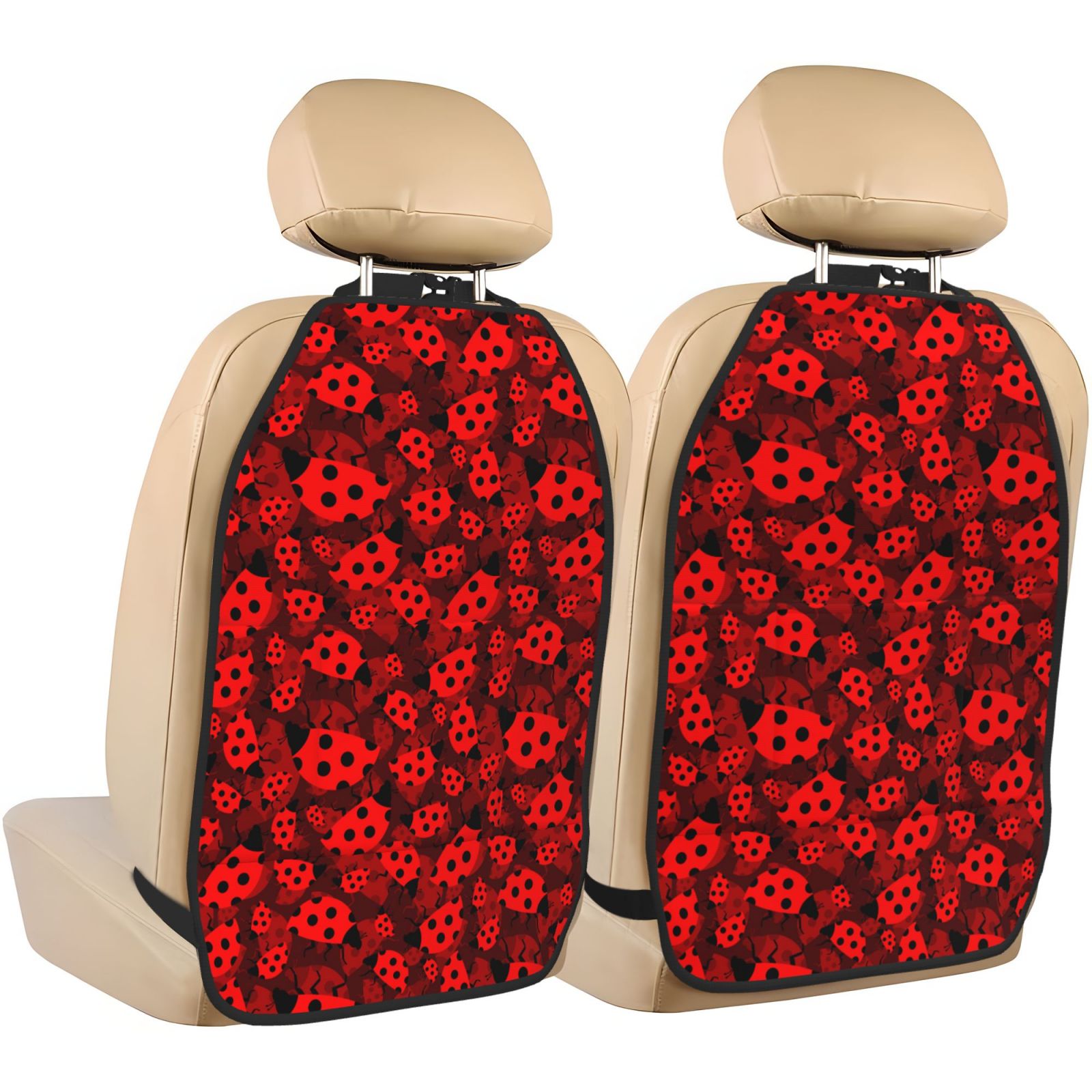 Naloa Ladybugs 1 2Pcs Anti-Kick Back Seat Cover Kick Mat, Car Seat Protector with 3 Storage Pockets