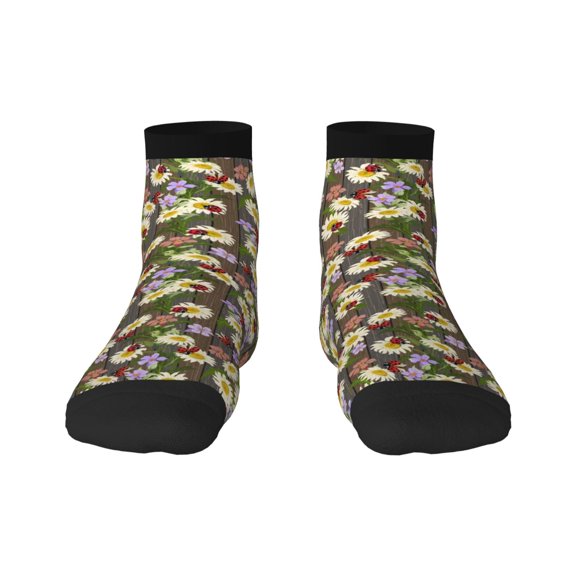 Naloa Ladybugs And Flowers On A Wooden Ankle Socks for Women Non Slip Socks No Show Socks Classic Low Cut Casual Socks Casual Socks