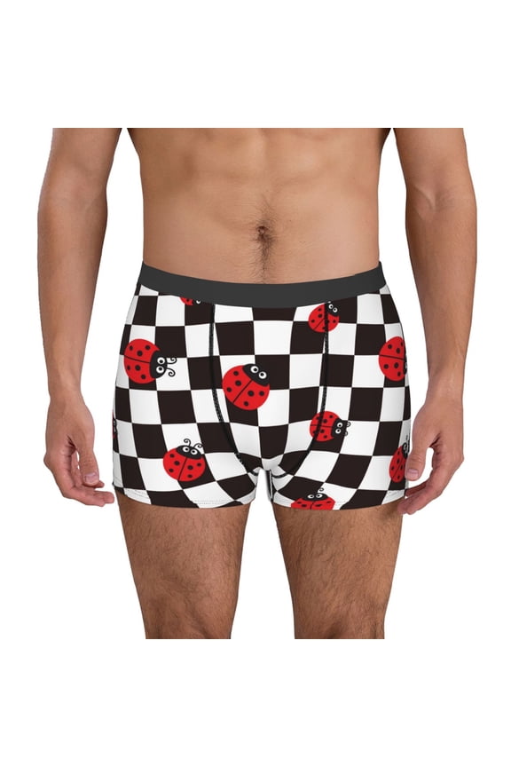 Ladybugs Of Black And White Checkers Mens Underwear - Boxers for Men, Mens Boxer Briefs, Classic Briefs for Men-Large