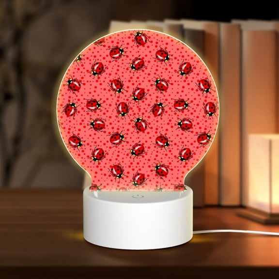 Naloa Ladybugs On Red Polka Dot Acrylic LED Night Light Custom LED Lights Personalized Nightlight Customized Gifts for Family Couples Friends