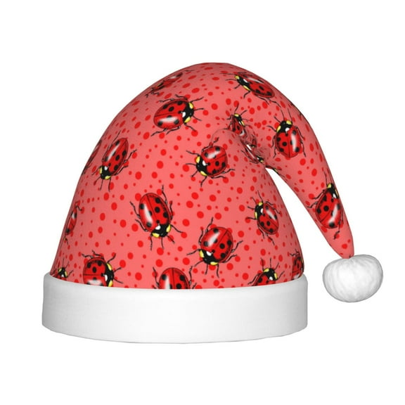 Naloa Ladybugs On Red Polka Dot Santa Hat for Kids Baby Christmas Hats,Girls Boys Toddler Plush Xmas Holiday Hat,Luxury Santa Claus Hat