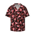 thumbnail image 1 of Naloa Ladybugs and Red Hearts Men's Loose Fit Cuban Collar Short-Sleeve Shirt with Button-down and Chest Pocket for Everyday Wear Outings - Small, 1 of 7
