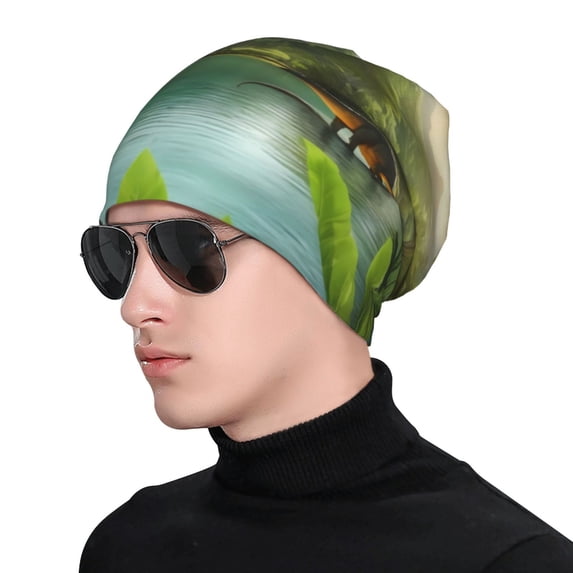 Naloa Lake Forest Dinosaur Soft Beanie Hat, Knit Beanie Daily Beanie in Fine Knit for Women Men Winter Travel, Outdoor