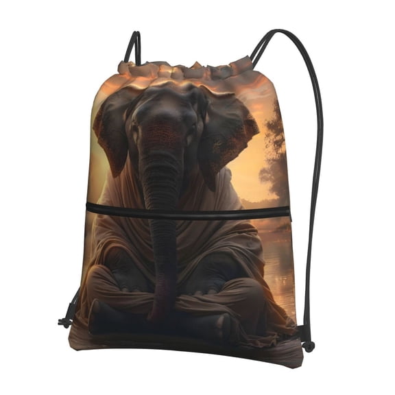 Naloa Lake Meditating Elephant Drawstring Backpack String Bag Cinch Water Resistant for Gym Shopping Sport Yoga