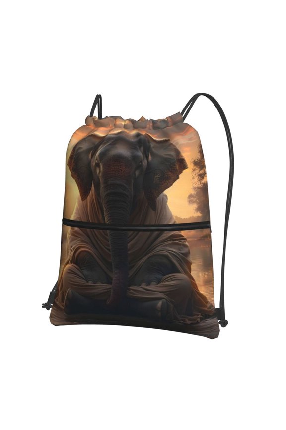Lake Meditating Elephant Drawstring Backpack String Bag Cinch Water Resistant for Gym Shopping Sport Yoga