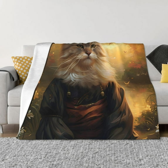 Naloa Lakeside Flower Field Cat Flannel Blankets - Thick and Warm Blanket for Winter, Soft Fuzzy Plush King Blanket for All Seasons60"x50"