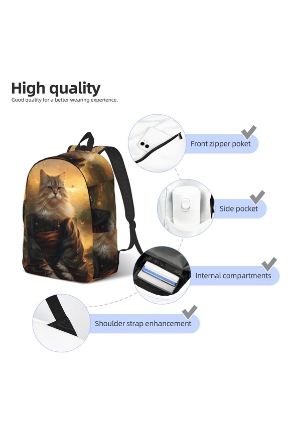 Lakeside Flower Field Cat Print Durable Canvas College Rucksack,Laptop Excursion Backpack,Travel Notebook School Backpack,Bookbag For Men Women