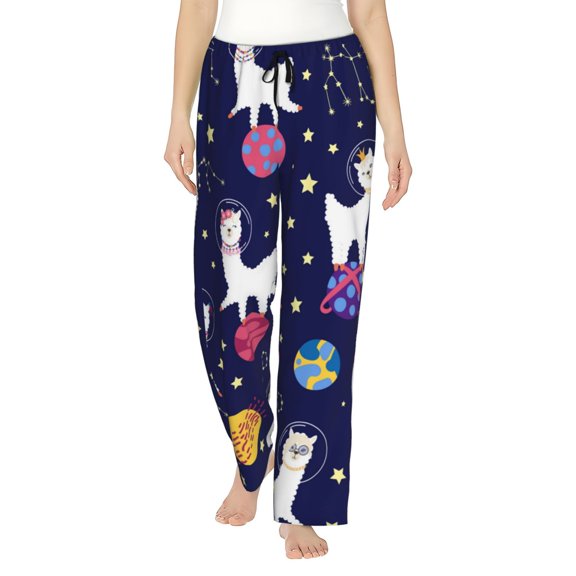 Naloa Lama in Space Print Women’s Ultra-Soft Comfy Pajama Lounge Pants with Pockets & Drawstring