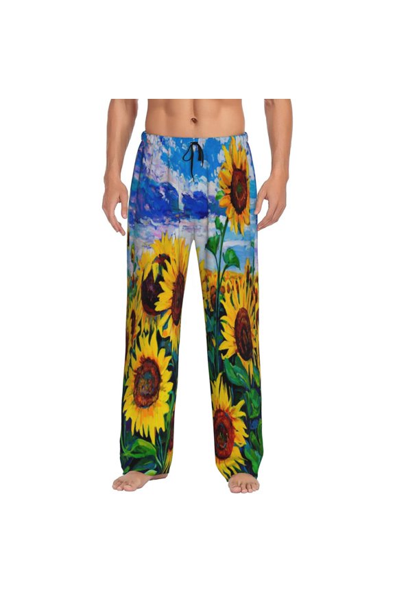 Landscape With Sunflowers Pajama Pants Men, PJ Bottoms, Sleep & Lounge Pants-Medium