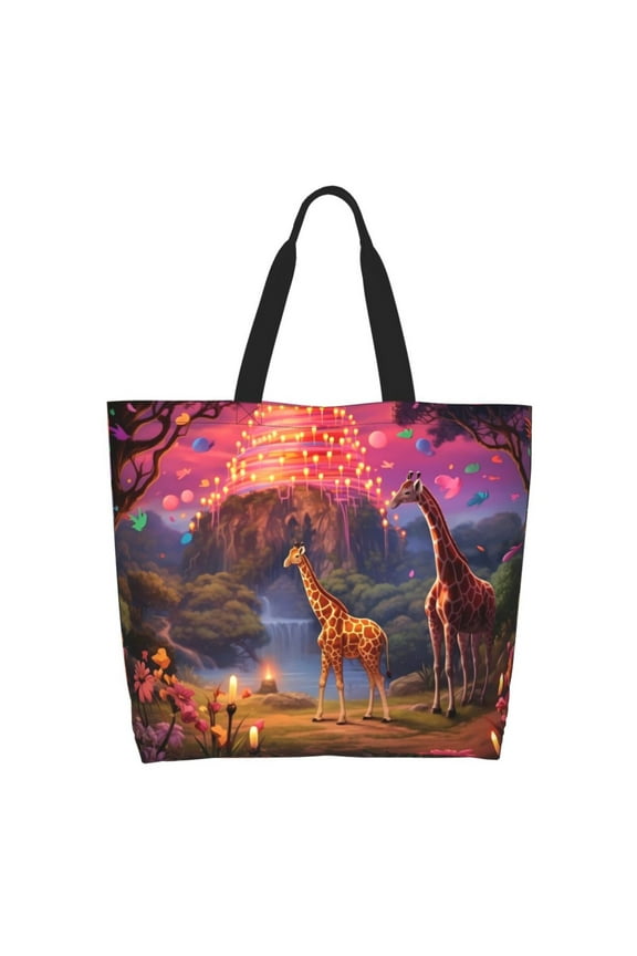 Lantern Giraffes Magical Forest Tote Bag for Women Large Capacity Shoulder Bag for College Work Travel Shopping