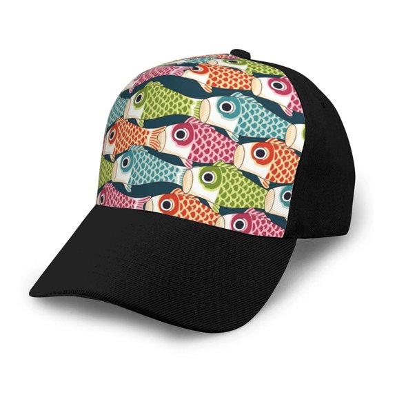 Naloa Lantern Koi Fish Adult adjustable Print Baseball Hat, Patchwork curved brim baseball capfor Men and Women, One Size