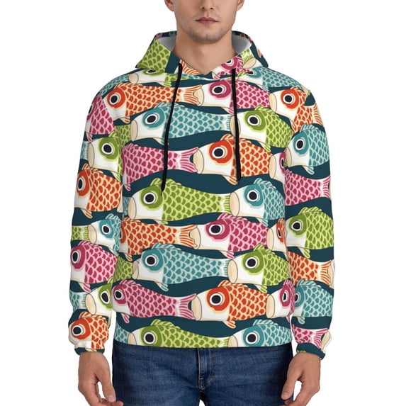 Naloa Lantern Koi Fish Men's Casual Hooded Collar Drawstring Hoodies Pullover Sweatshirts Casual Long Sleeve Shirts-X-Large