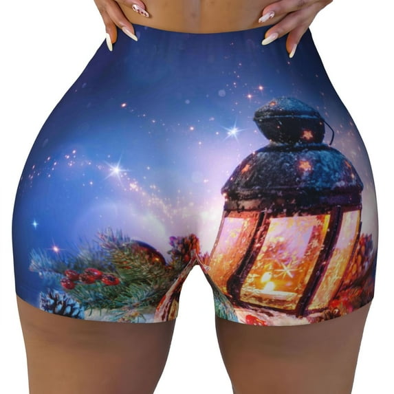 Naloa Lantern On Snow With Christmas Biker Shorts for Women Seamless Scrunch Short Women’s Yoga Shorts for Gym Running Sport Shorts -