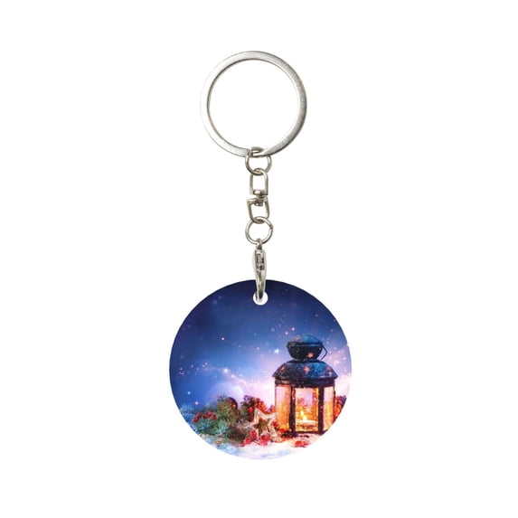 Naloa Lantern On Snow With Christmas Print Round Keychain Keychain Key Ring, Key Tag, Key Chain Bulk for Gift Accessories (Round)