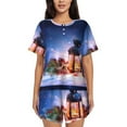 thumbnail image 1 of Naloa Lantern On Snow With Christmas Women's Short-Sleeved Pajama Set, Loungewear, Summer pajamas, Breathable Cozy - Small, 1 of 9