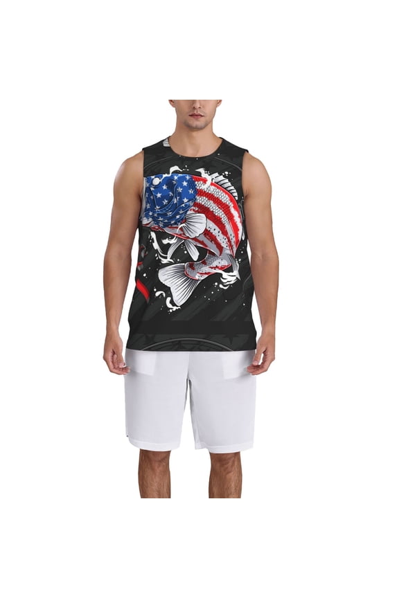 Largemouth Bass Fish in USA Basketball Jersey Reversible Men's Mesh Athletic Sports Shirts Training Practice S-4XLSmall