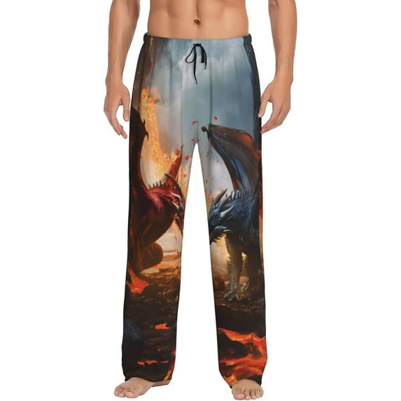 Naloa Lava Dragon Pajama Pants Men, PJ Bottoms, Sleep & Lounge Pants-Small