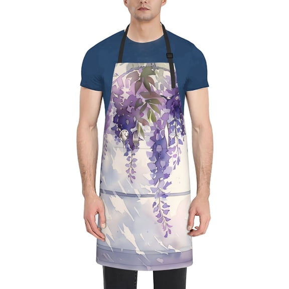 Naloa Lavender Blooms Window Apron Kitchen Aprons with Pockets for Women Men Chef