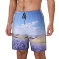 thumbnail image 1 of Naloa Lavender Fields Under Blue Sky Print Men Swim Trunks with Compression Liner ,Board Shorts,Men's Swim Shorts with Drawstring and Elastic Waistband-Small, 1 of 6