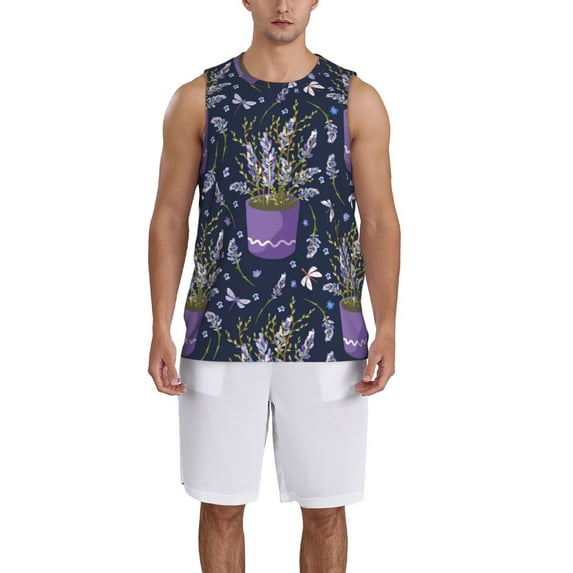 Naloa Lavender Flowers Basketball Jersey Reversible Men's Mesh Athletic Sports Shirts Training Practice S-4XL4X-Large
