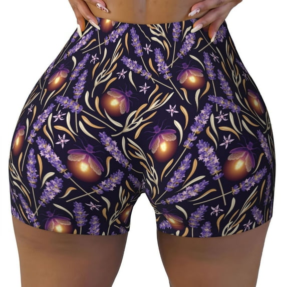 Naloa Lavender Flowers Biker Shorts for Women Seamless Scrunch Short Women’s Yoga Shorts for Gym Running Sport Shorts - XX-Large