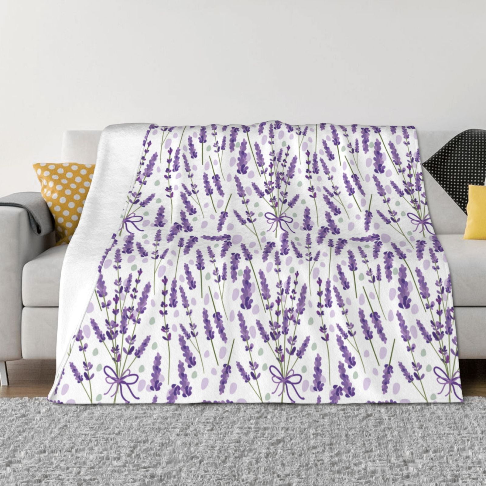 Naloa Lavender Flowers Flannel Blankets Thick and Warm Blanket for