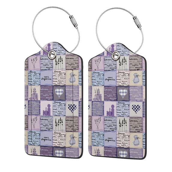 Naloa Lavender Flowers Luggage Tag for Suitcase Leather Baggage Tag with Stainless Steel Loop Privacy Cover for Women Men Girls-2 PCS