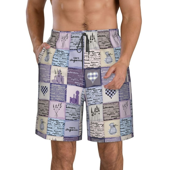 Naloa Lavender Flowers Men's Beach Shorts, Surfing shorts, Swim trunks, Quick Dry Swim Trunks for Surfing Beach Fun - Medium