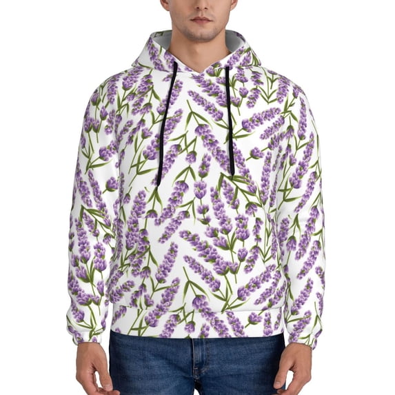 Naloa Lavender Flowers Men's Casual Hooded Collar Drawstring Hoodies Pullover Sweatshirts Casual Long Sleeve Shirts-Small
