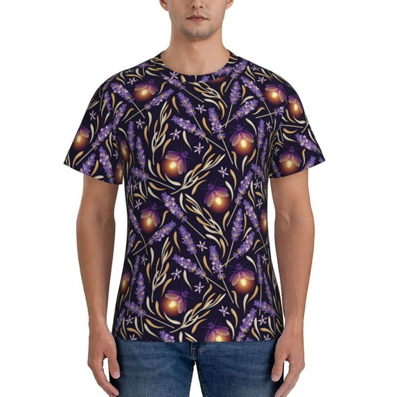 Naloa Lavender Flowers Men's T-Shirt Sport T-shirt Men's Basic Tee Casual Men's Shirt, Round Neck, Short Sleeves - Small