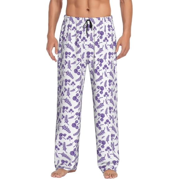 Naloa Lavender Flowers Pajama Pants Men, PJ Bottoms, Sleep & Lounge Pants-Medium
