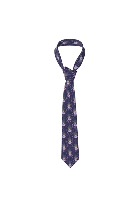 Lavender Flowers Print Solid Color Tie Formal Necktie for MenSuitable for business, daily life, work