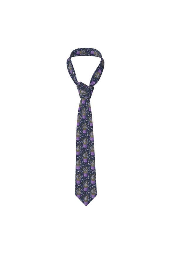 Lavender Flowers Print Solid Color Tie Formal Necktie for MenSuitable for business, daily life, work