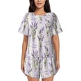 thumbnail image 1 of Naloa Lavender Flowers Women's Short-Sleeved Pajama Set, Loungewear, Summer pajamas, Breathable Cozy - 3X-Large, 1 of 9